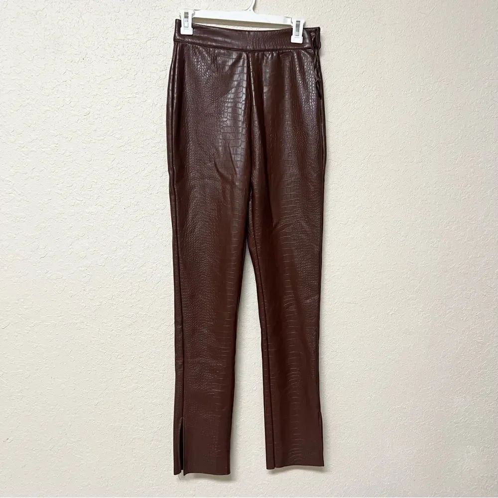Meshki Straight Leg Brown Faux Leather Textured Pants Womens Size M